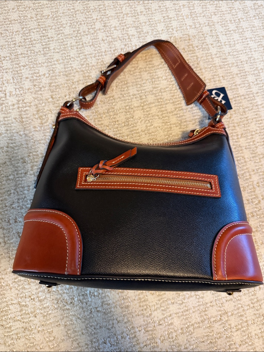 Dooney & Bourke Black with Brown Trim Pebble Leather Hobo Shoulder Bag - Picture 3 of 3
